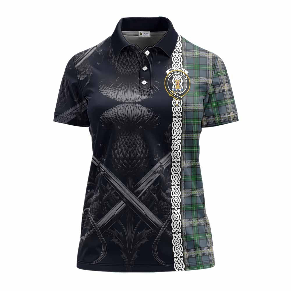MacDowall (McDowall) Tartan Women's Polo Shirt with Family Crest Cross Sword Thistle Celtic Vibes Women - Tartan Vibes Clothing