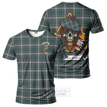 MacDowall (McDowall) Tartan T-Shirt with Family Crest and Bearded Skull Holding Bottles of Whiskey