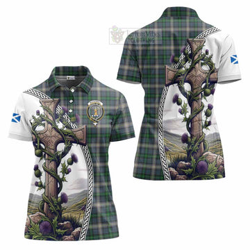 MacDowall (McDowall) Tartan Women's Polo Shirt with Family Crest and St. Andrew's Cross Accented by Thistle Vines Women - Tartan Vibes Clothing