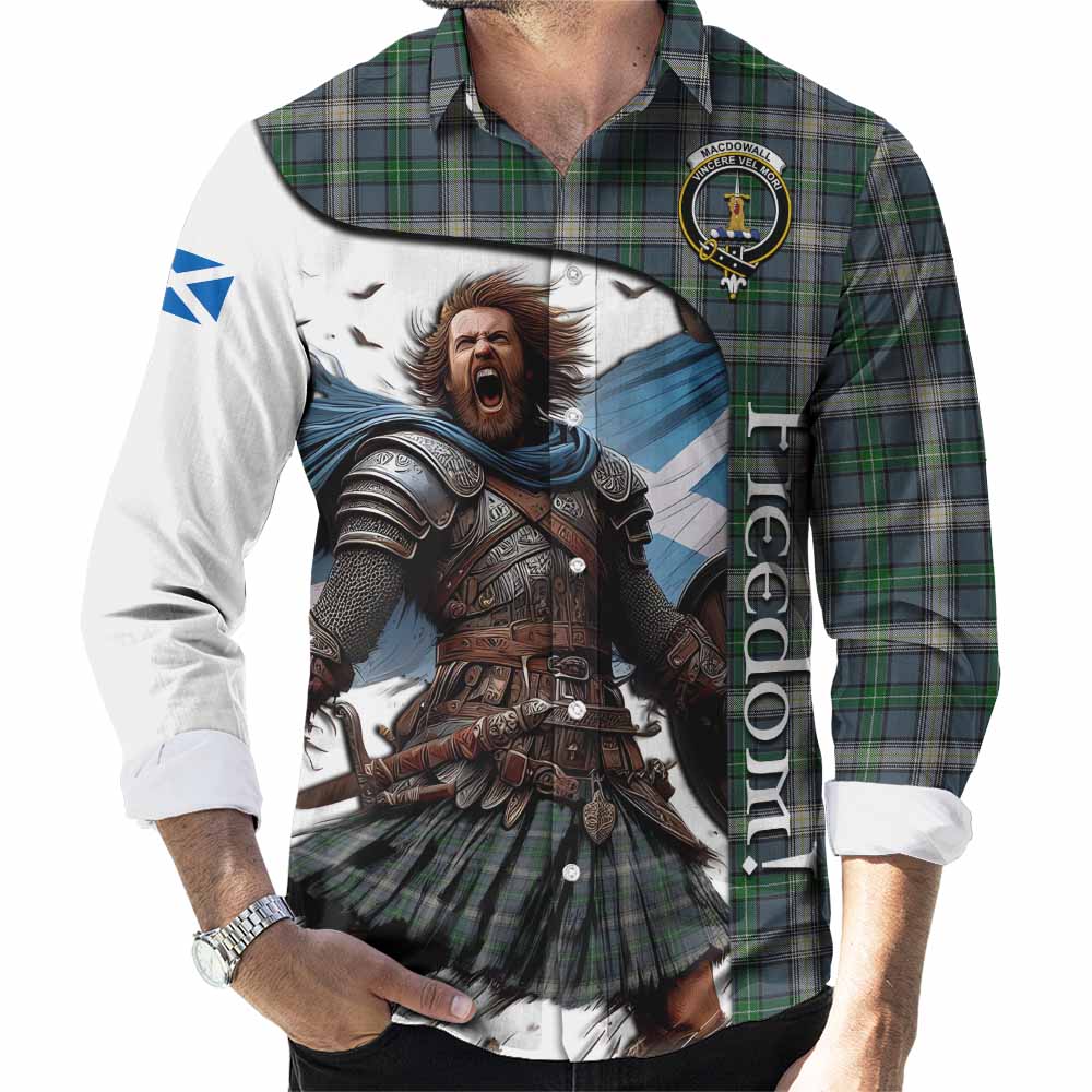 Tartan Vibes Clothing MacDowall (McDowall) Crest Tartan Long Sleeve Button Shirt Inspired by the Freedom of Scottish Warrior