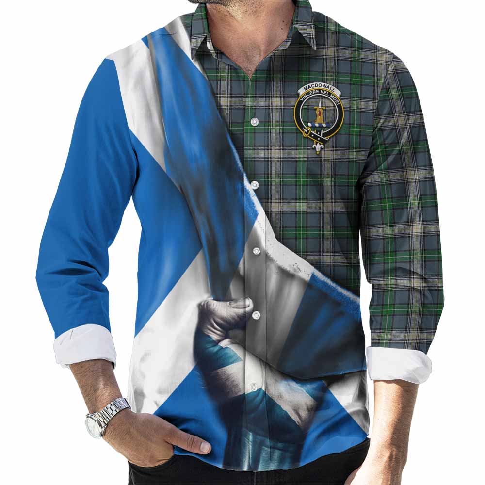 MacDowall (McDowall) Tartan Long Sleeve Button Shirt with Family Crest Scotland Patriotic Style Men's Shirt S - Tartan Vibes Clothing