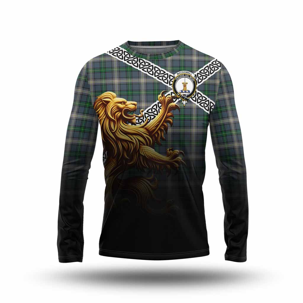 MacDowall (McDowall) Crest Tartan Long Sleeve T-Shirt with Golden Lion Emblem Celtic Style Unisex - Tartan Vibes Clothing
