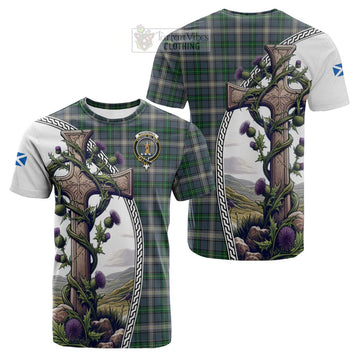 MacDowall (McDowall) Tartan Cotton T-shirt with Family Crest and St. Andrew's Cross Accented by Thistle Vines Kid's Shirt - Tartan Vibes Clothing