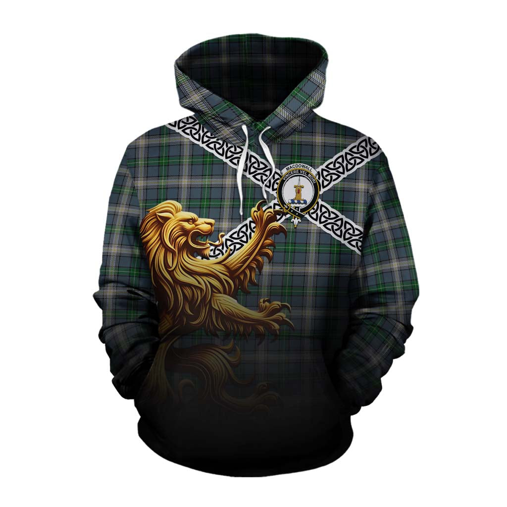 MacDowall (McDowall) Crest Tartan Cotton Hoodie with Golden Lion Emblem Celtic Style Pullover Hoodie XS - Tartan Vibes Clothing