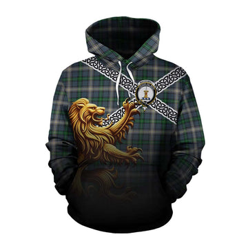 Tartan Vibes Clothing MacDowall (McDowall) Crest Tartan Cotton Hoodie with Golden Lion Emblem Celtic Style