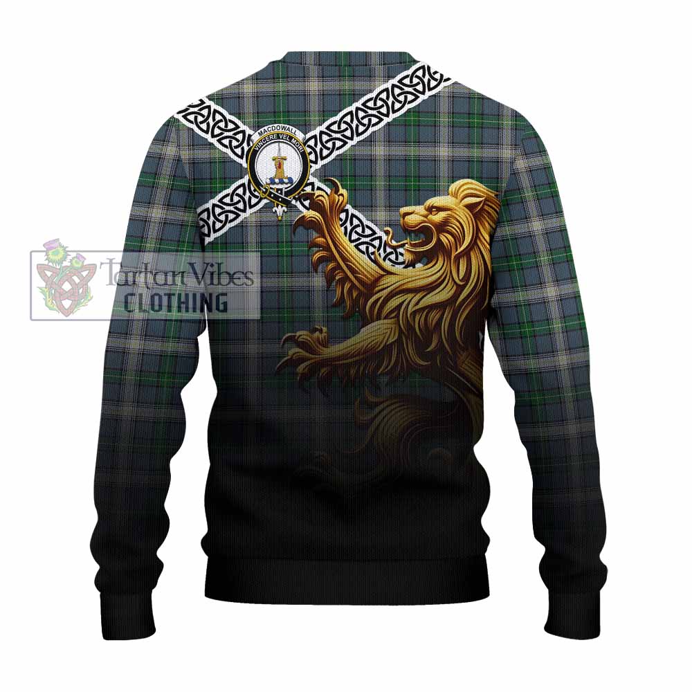 MacDowall (McDowall) Crest Tartan Knitted Sweater with Golden Lion Emblem Celtic Style - Tartan Vibes Clothing