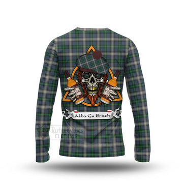 MacDowall (McDowall) Tartan Long Sleeve T-Shirt with Family Crest and Bearded Skull Holding Bottles of Whiskey - Tartan Vibes Clothing