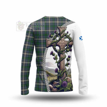 MacDowall (McDowall) Tartan Long Sleeve T-Shirt with Family Crest and St. Andrew's Cross Accented by Thistle Vines - Tartan Vibes Clothing