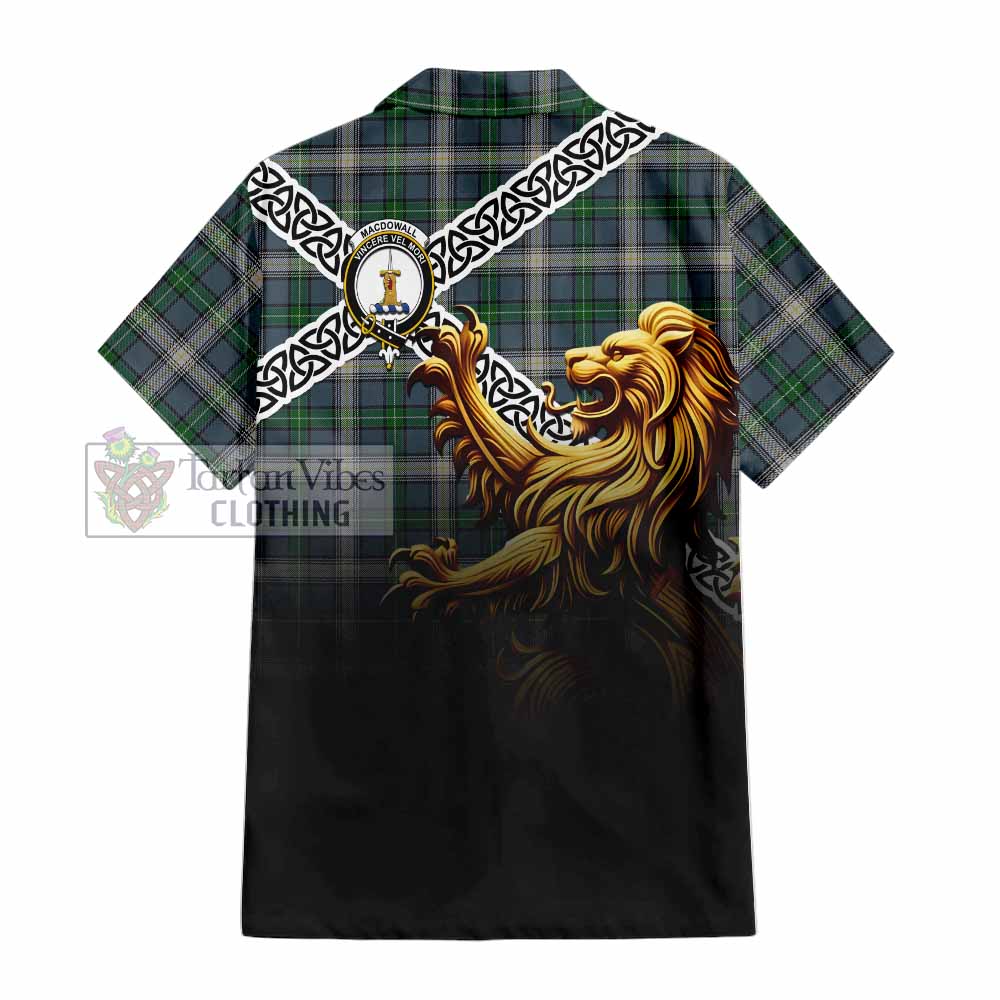MacDowall (McDowall) Crest Tartan Hawaiian Shirt with Golden Lion Emblem Celtic Style - Tartan Vibes Clothing