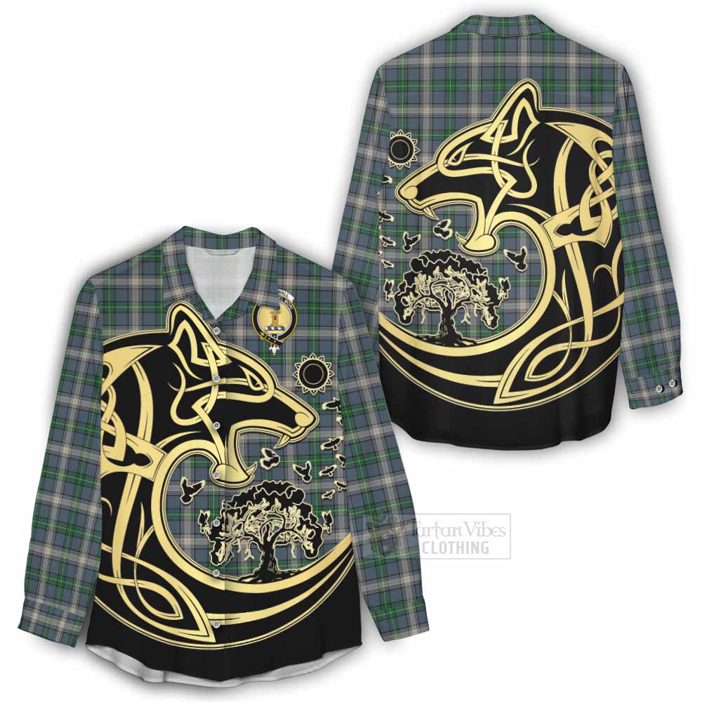 MacDowall (McDowall) Tartan Women's Casual Shirt with Family Crest Celtic Wolf Style - Tartan Vibes Clothing