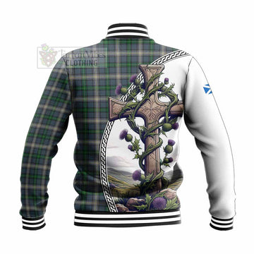 MacDowall (McDowall) Tartan Baseball Jacket with Family Crest and St. Andrew's Cross Accented by Thistle Vines - Tartan Vibes Clothing