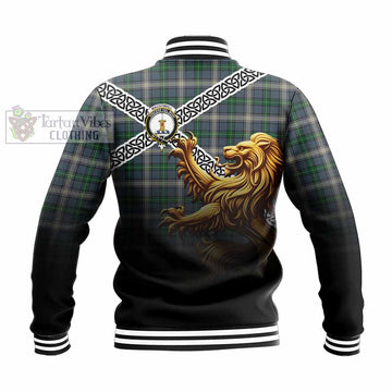 Tartan Vibes Clothing MacDowall (McDowall) Crest Tartan Baseball Jacket with Golden Lion Emblem Celtic Style