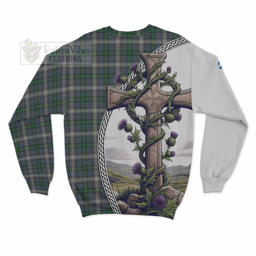 MacDowall (McDowall) Tartan Sweatshirt with Family Crest and St. Andrew's Cross Accented by Thistle Vines - Tartan Vibes Clothing