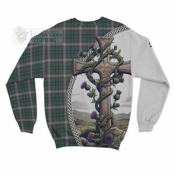 MacDowall (McDowall) Tartan Sweatshirt with Family Crest and St. Andrew's Cross Accented by Thistle Vines - Tartan Vibes Clothing