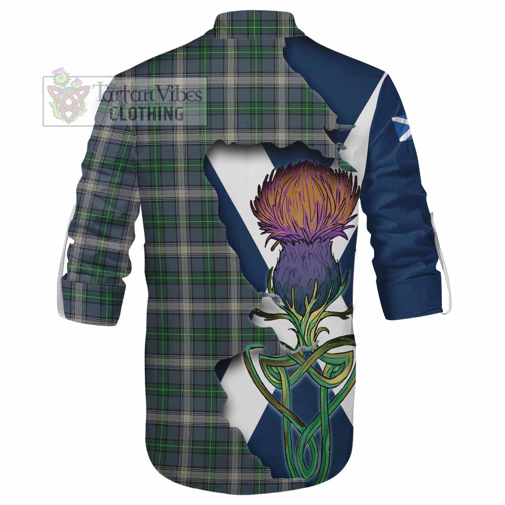 Tartan Vibes Clothing MacDowall (McDowall) Tartan Family Crest Ghillie Kilt Shirt Scottish Thistle Celtic Inspired