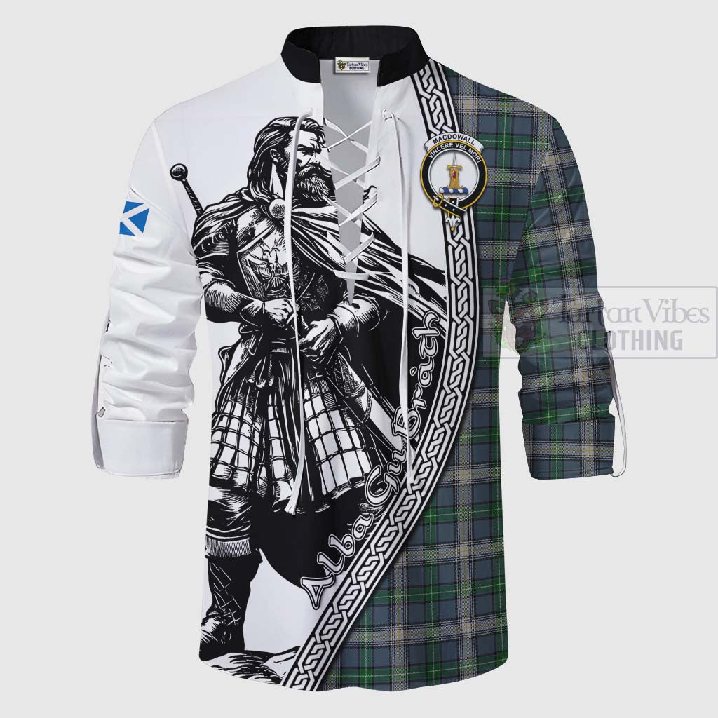 MacDowall (McDowall) Tartan Clan Crest Ghillie Kilt Shirt with Highlander Warrior Celtic Style - Tartan Vibes Clothing