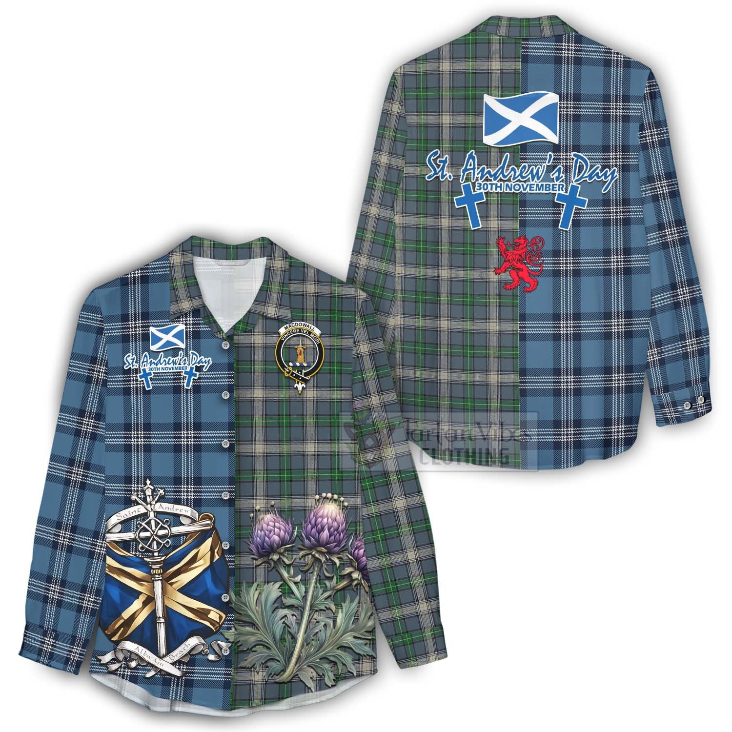 MacDowall (McDowall) Tartan Women's Casual Shirt Happy St. Andrew's Day Half Tartan Style - Tartan Vibes Clothing
