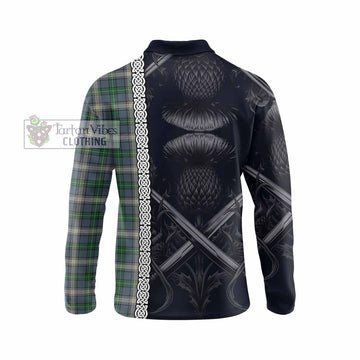 MacDowall (McDowall) Tartan Long Sleeve Polo Shirt with Family Crest Cross Sword Thistle Celtic Vibes - Tartan Vibes Clothing
