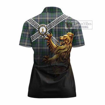MacDowall (McDowall) Crest Tartan Women's Polo Shirt with Golden Lion Emblem Celtic Style - Tartan Vibes Clothing