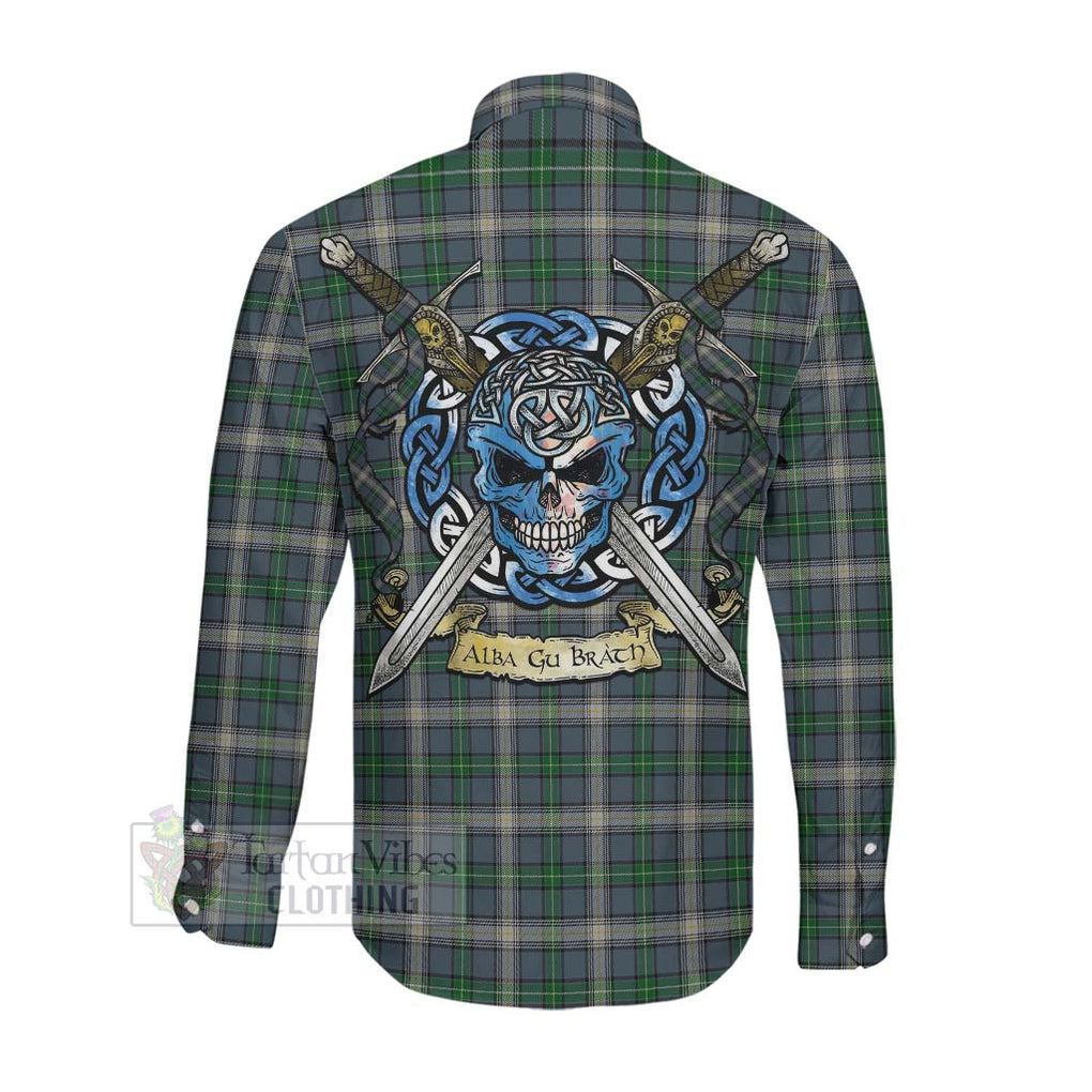 MacDowall (McDowall) Tartan Long Sleeve Button Shirt with Family Crest Celtic Skull Style Men's Shirt - Tartan Vibes Clothing