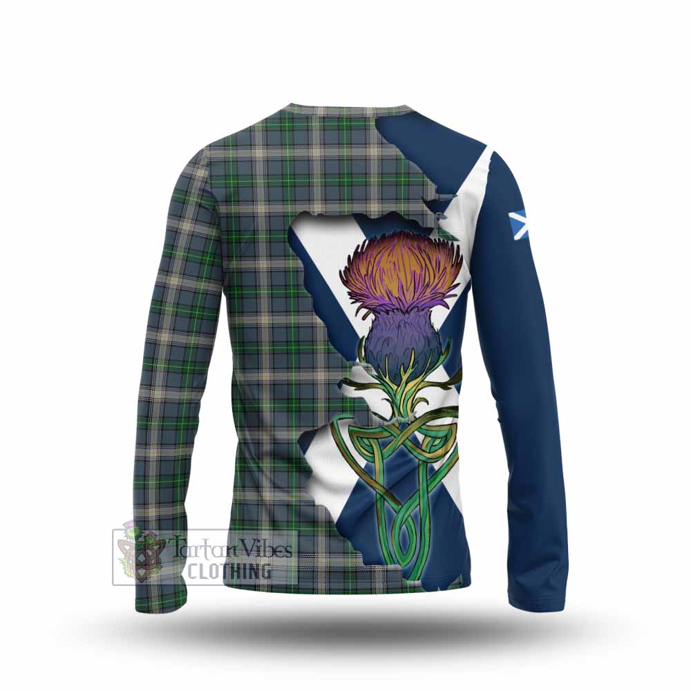 Tartan Vibes Clothing MacDowall (McDowall) Tartan Family Crest Long Sleeve T-Shirt Scottish Thistle Celtic Inspired