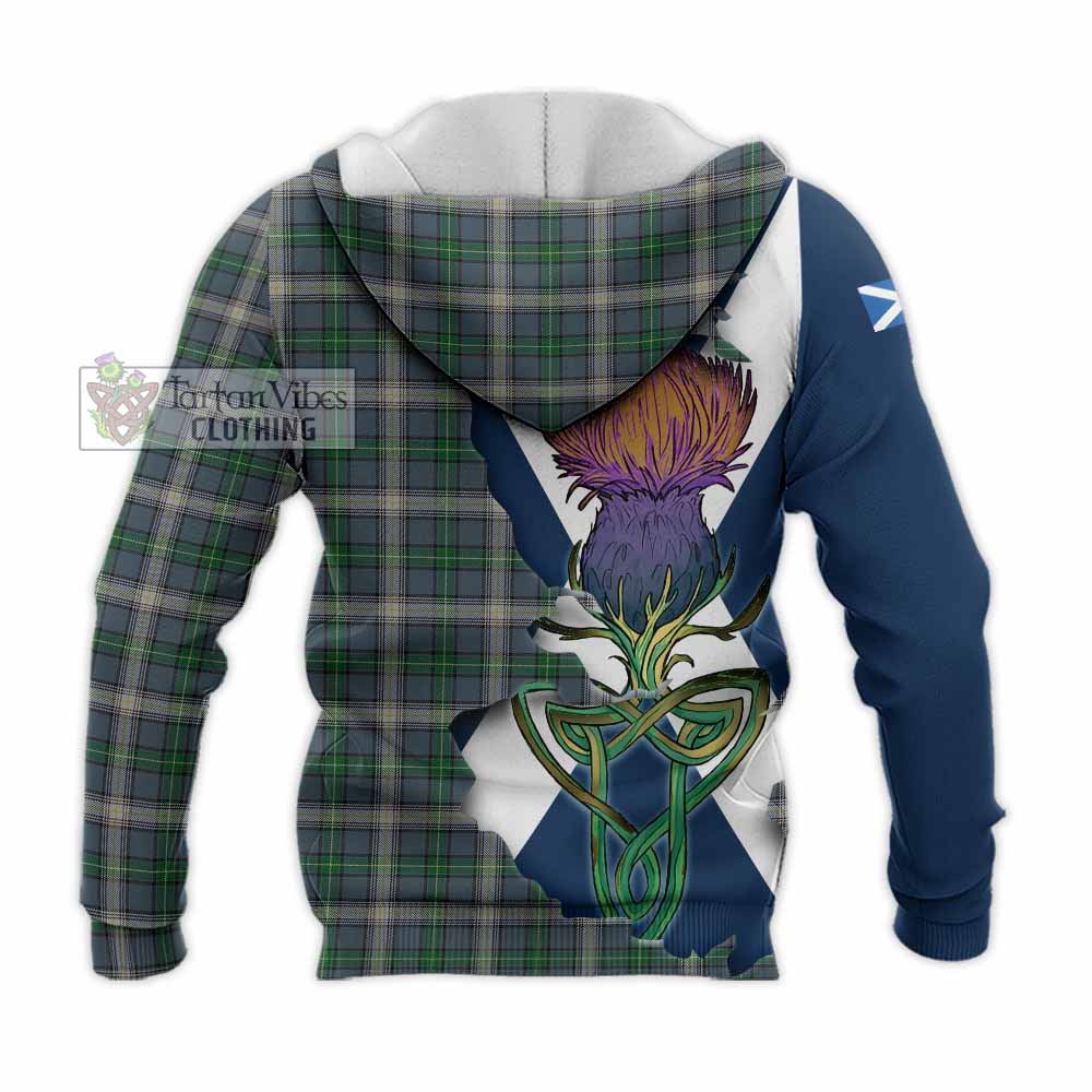 Tartan Vibes Clothing MacDowall (McDowall) Tartan Family Crest Knitted Hoodie Scottish Thistle Celtic Inspired