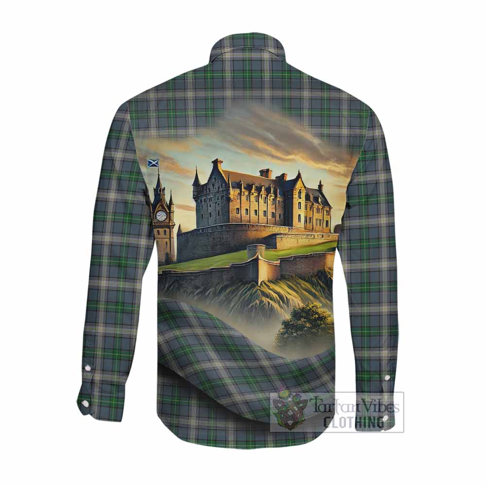 Tartan Vibes Clothing MacDowall (McDowall) Tartan Family Crest Long Sleeve Button Shirt with Scottish Ancient Castle Style