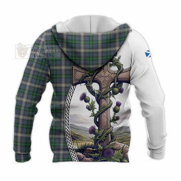 MacDowall (McDowall) Tartan Knitted Hoodie with Family Crest and St. Andrew's Cross Accented by Thistle Vines - Tartan Vibes Clothing
