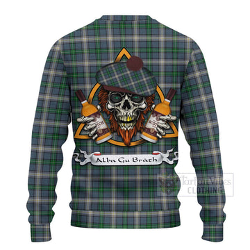 MacDowall (McDowall) Tartan Ugly Sweater with Family Crest and Bearded Skull Holding Bottles of Whiskey - Tartan Vibes Clothing