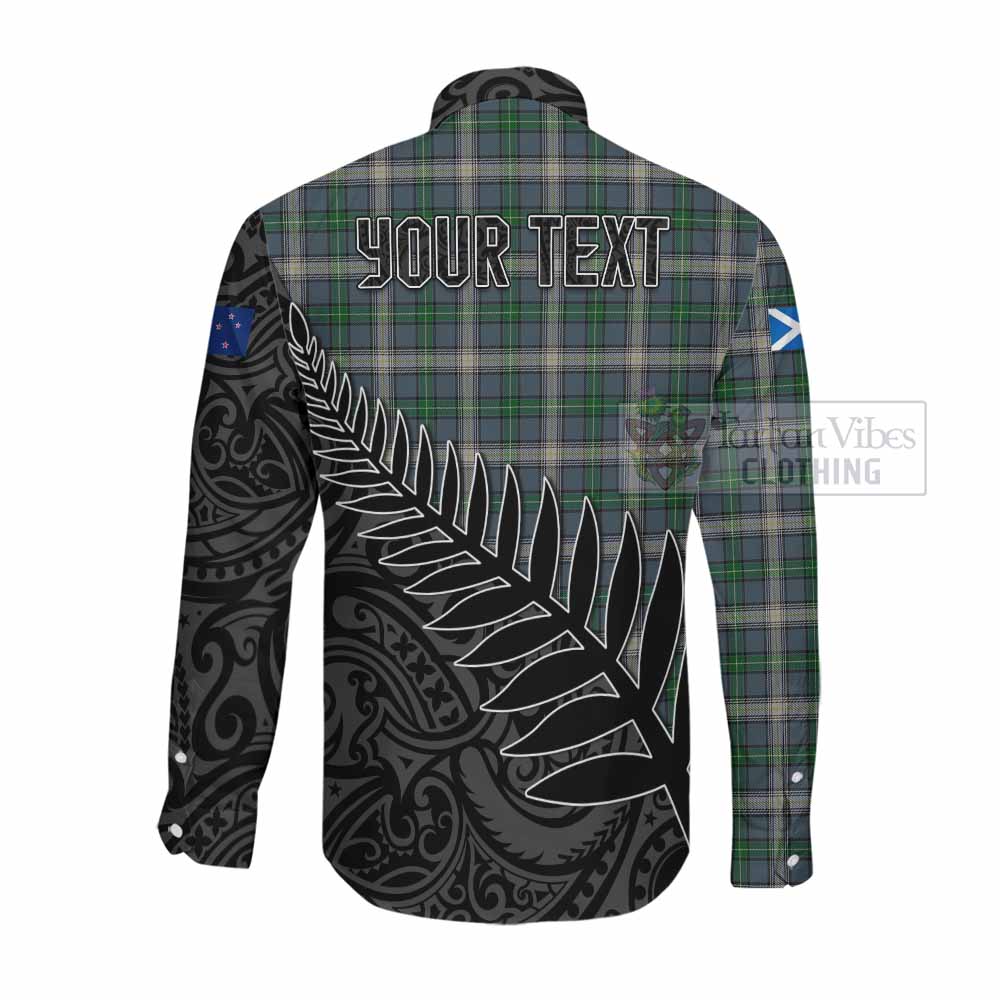 MacDowall (McDowall) Crest Tartan Long Sleeve Button Shirt with New Zealand Silver Fern Half Style Men's Shirt - Tartan Vibes Clothing