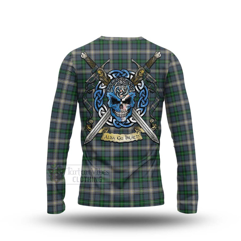 MacDowall (McDowall) Tartan Long Sleeve T-Shirt with Family Crest Celtic Skull Style - Tartan Vibes Clothing