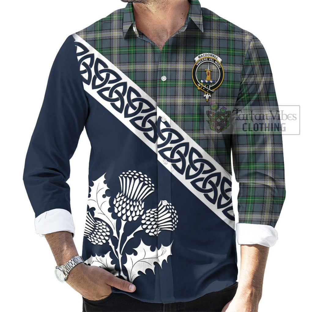 MacDowall (McDowall) Tartan Long Sleeve Button Shirt Featuring Thistle and Scotland Map Men's Shirt - Tartan Vibes Clothing