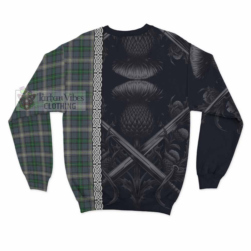 MacDowall (McDowall) Tartan Sweatshirt with Family Crest Cross Sword Thistle Celtic Vibes - Tartan Vibes Clothing