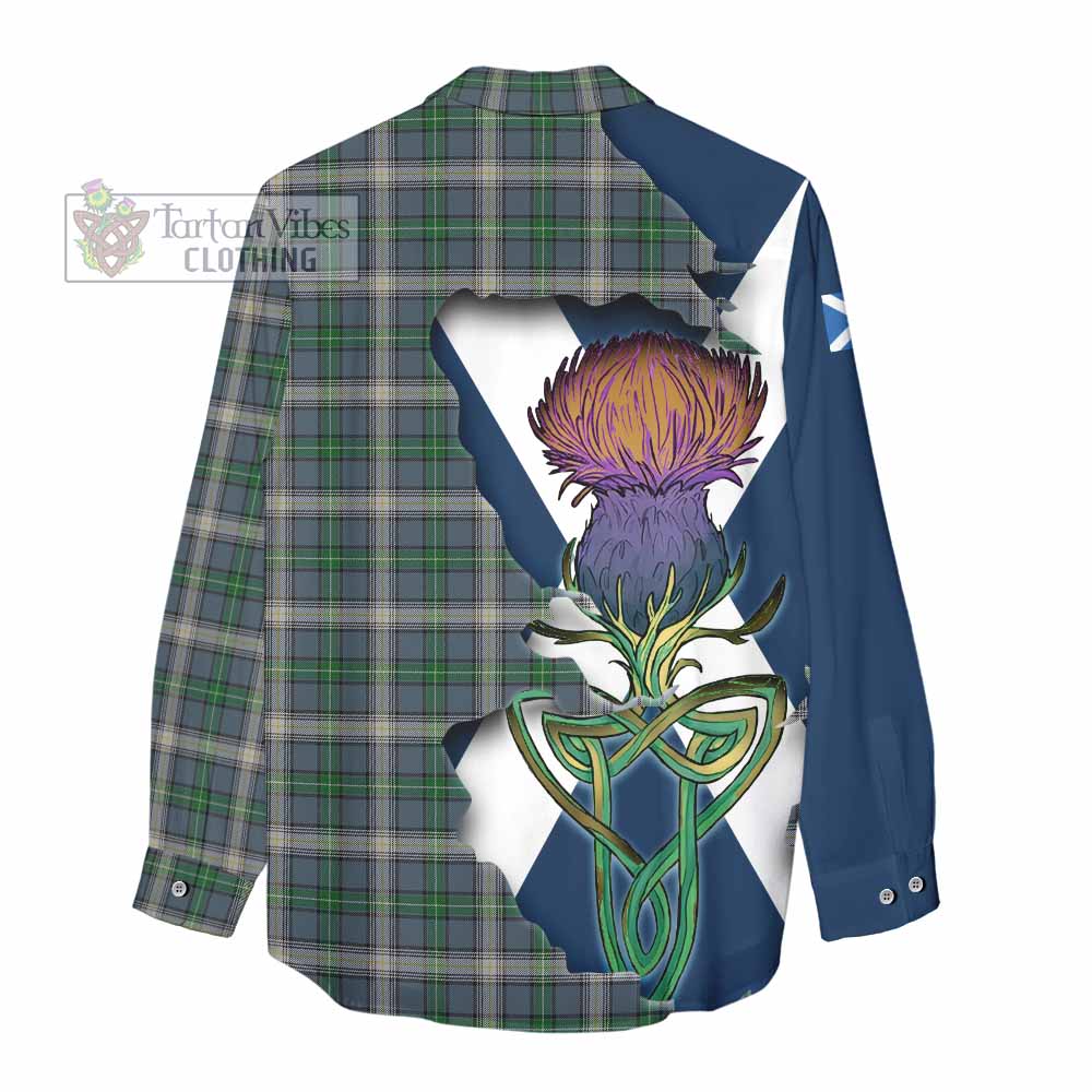 Tartan Vibes Clothing MacDowall (McDowall) Tartan Family Crest Women's Casual Shirt Scottish Thistle Celtic Inspired