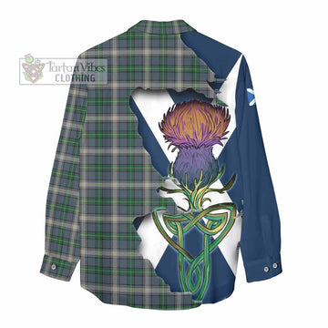 Tartan Vibes Clothing MacDowall (McDowall) Tartan Family Crest Women's Casual Shirt Scottish Thistle Celtic Inspired