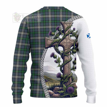 MacDowall (McDowall) Tartan Knitted Sweater with Family Crest and St. Andrew's Cross Accented by Thistle Vines - Tartan Vibes Clothing