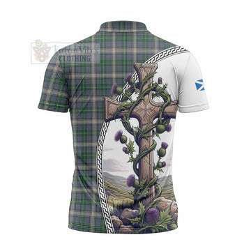 MacDowall (McDowall) Tartan Zipper Polo Shirt with Family Crest and St. Andrew's Cross Accented by Thistle Vines - Tartan Vibes Clothing