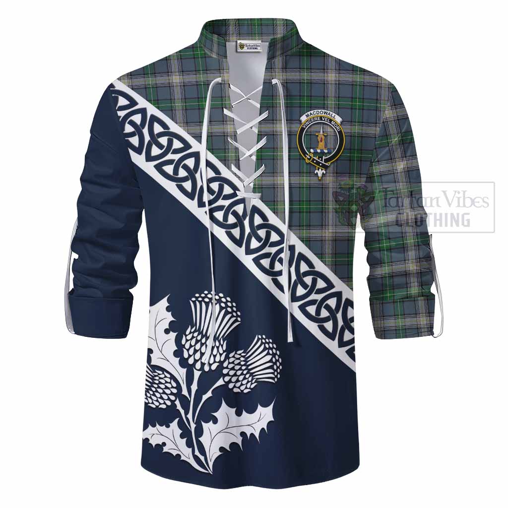 MacDowall (McDowall) Tartan Ghillie Kilt Shirt Featuring Thistle and Scotland Map - Tartan Vibes Clothing
