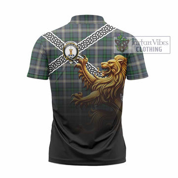 MacDowall (McDowall) Crest Tartan Zipper Polo Shirt with Golden Lion Emblem Celtic Style - Tartan Vibes Clothing