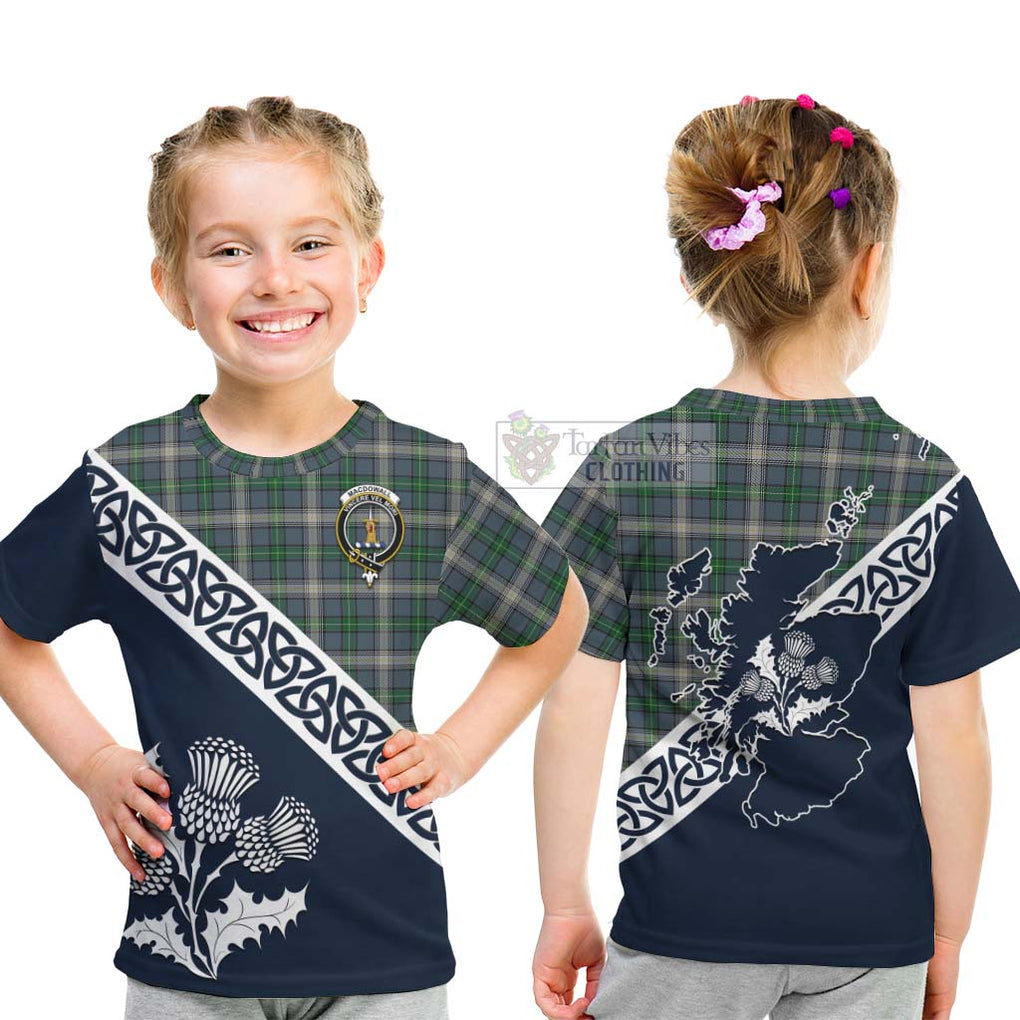 MacDowall (McDowall) Tartan Kid T-Shirt Featuring Thistle and Scotland Map - Tartan Vibes Clothing