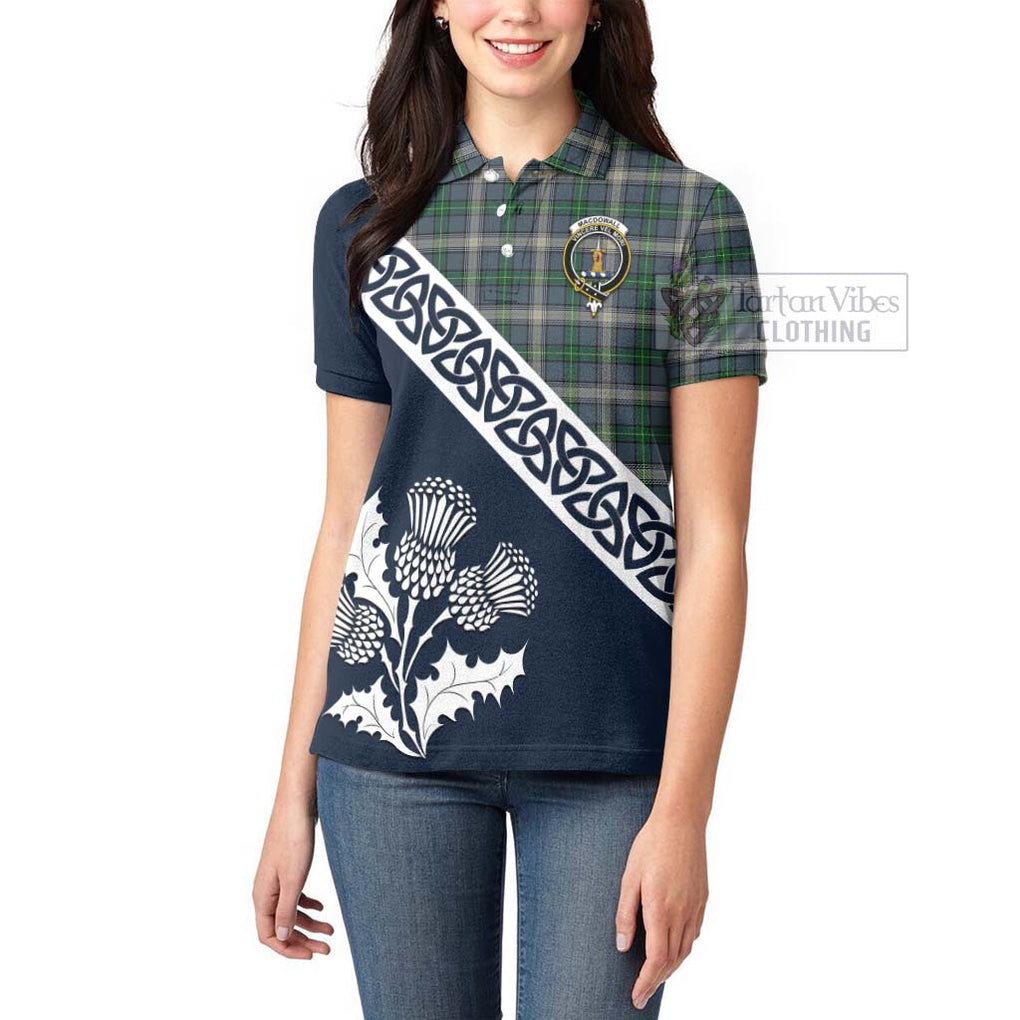 MacDowall (McDowall) Tartan Women's Polo Shirt Featuring Thistle and Scotland Map - Tartanvibesclothing Store