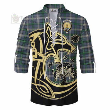 MacDowall (McDowall) Tartan Ghillie Kilt Shirt with Family Crest Celtic Wolf Style - Tartan Vibes Clothing