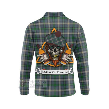 MacDowall (McDowall) Tartan Long Sleeve Polo Shirt with Family Crest and Bearded Skull Holding Bottles of Whiskey - Tartan Vibes Clothing