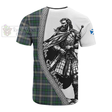 MacDowall (McDowall) Tartan Clan Crest Cotton T-shirt with Highlander Warrior Celtic Style - Tartan Vibes Clothing