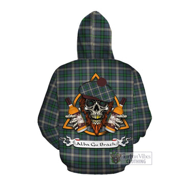 MacDowall (McDowall) Tartan Cotton Hoodie with Family Crest and Bearded Skull Holding Bottles of Whiskey Pullover Hoodie - Tartan Vibes Clothing