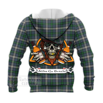 MacDowall (McDowall) Tartan Knitted Hoodie with Family Crest and Bearded Skull Holding Bottles of Whiskey - Tartan Vibes Clothing