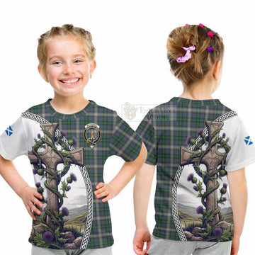 MacDowall (McDowall) Tartan Kid T-Shirt with Family Crest and St. Andrew's Cross Accented by Thistle Vines - Tartan Vibes Clothing