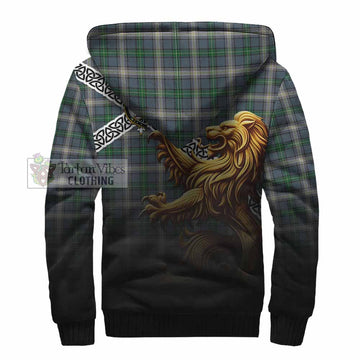 Tartan Vibes Clothing MacDowall (McDowall) Crest Tartan Sherpa Hoodie with Golden Lion Emblem Celtic Style