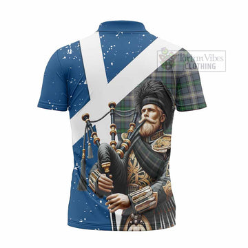 MacDowall (McDowall) Tartan Zipper Polo Shirt with Family Crest Scottish Bagpiper Vibes - Tartan Vibes Clothing