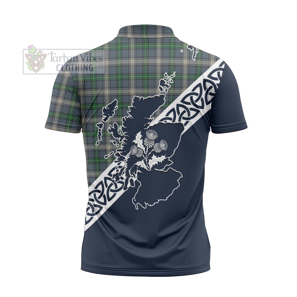 MacDowall (McDowall) Tartan Zipper Polo Shirt Featuring Thistle and Scotland Map - Tartanvibesclothing Store
